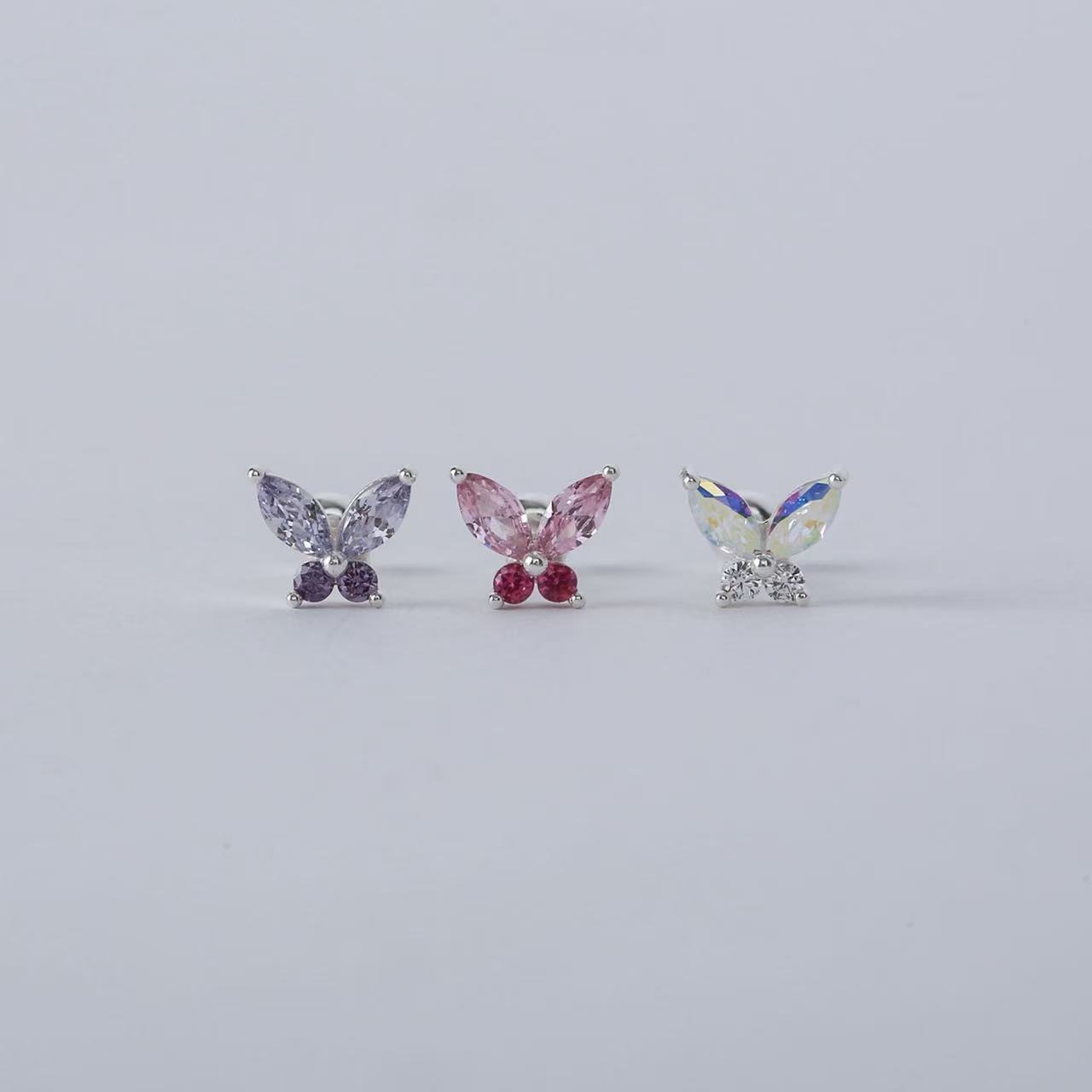 【Moonsee】純銀鎖珠款-繽紛蝴蝶(單支)